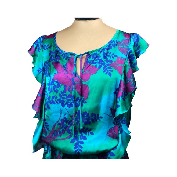 Express Womens Sleeveless Floral Ruffle Front Peplum Blouse With Elastic Waist - Picture 3 of 14